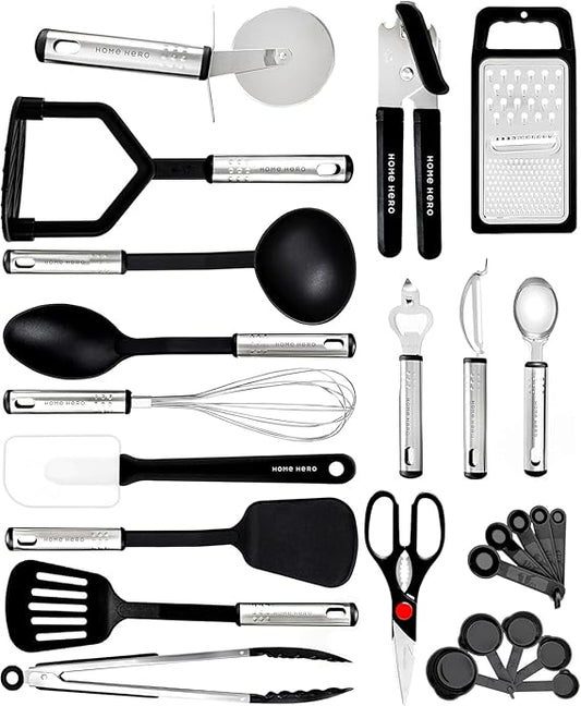 Kitchen Utensils Set - 25pieces Non-Stick Heat Resistant Cooking Utensils Set - Spoons Turners Spatula Ladle Set - Kitchen Tools Gadgets Accessories