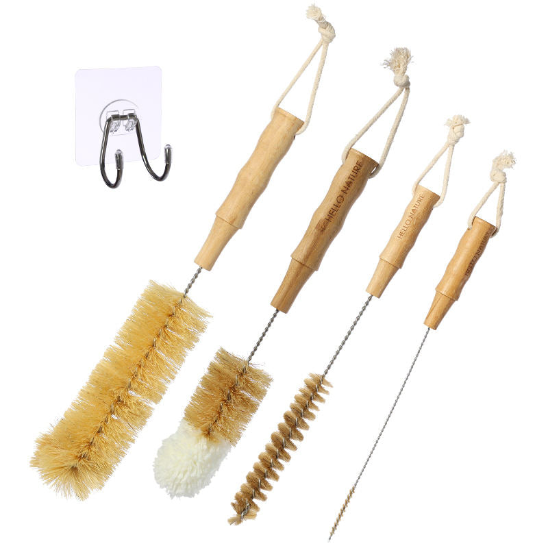 Hand Space-Saving Cleaning Brush Set Kitchen Cup Brushes Wooden Handle Cleaning Tools Set Featuring Nylon Bristle Glass