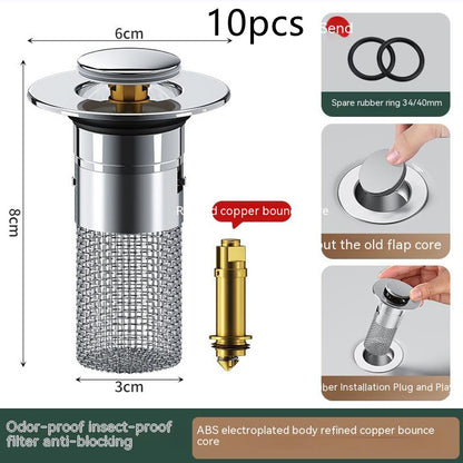 Long Pop-Up Sink Drains Filter Bathroom Press Bounce Basin Plug Stopper Wash Basin Hair Catcher Sink Strainer Kitchen Supplies