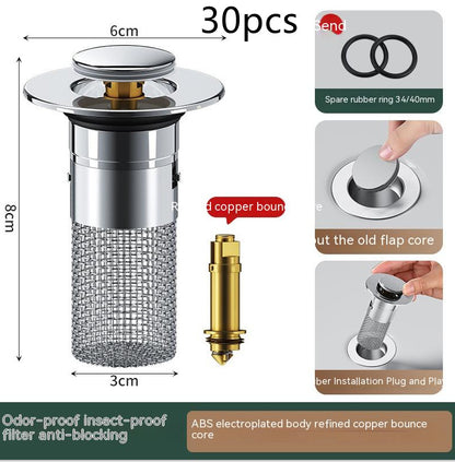 Long Pop-Up Sink Drains Filter Bathroom Press Bounce Basin Plug Stopper Wash Basin Hair Catcher Sink Strainer Kitchen Supplies